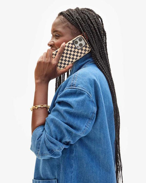 Clare Vivier Leather IPhone Case Black/Cream Checker / 13 Pro