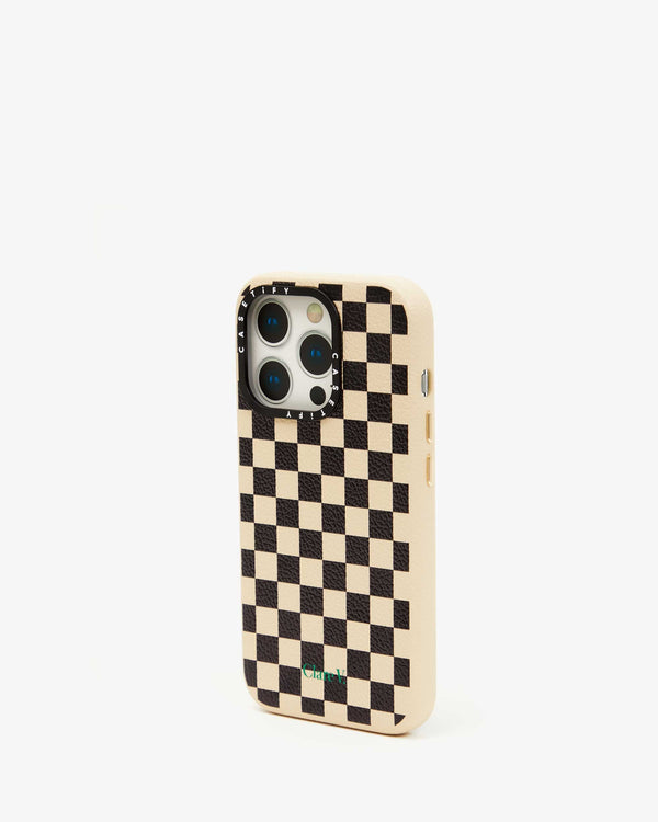 Clare Vivier Leather IPhone Case Black/Cream Checker / 13 Pro