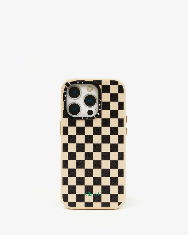 clare vivier Leather iPhone Case Black/Cream Checker / 13 Pro