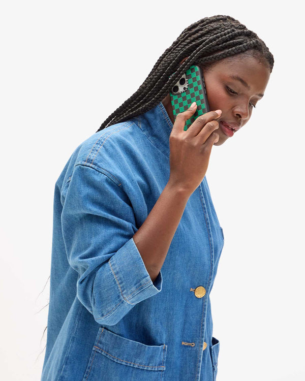 Clare Vivier Leather IPhone Case Black/Green Checker / 14 Pro