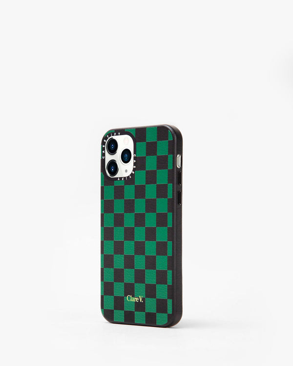 Clare Vivier Leather IPhone Case Black/Green Checker / 14 Pro