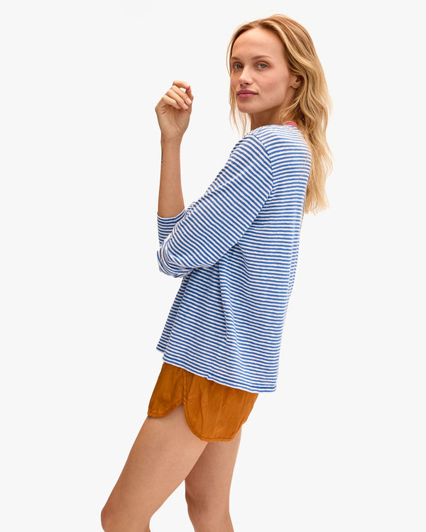 Clare Vivier Long Sleeve Tee Blue/Cream Mini Stripe / XS