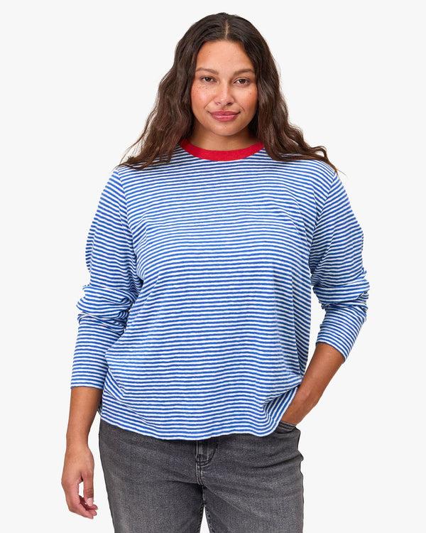 Clare Vivier Long Sleeve Tee Blue/Cream Mini Stripe / XS