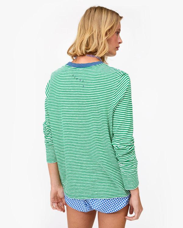 Clare Vivier Long Sleeve Tee Green/Cream Mini Stripe / XS