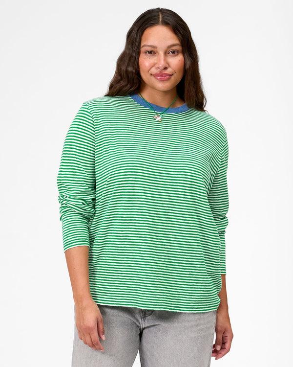 Clare Vivier Long Sleeve Tee Green/Cream Mini Stripe / XS