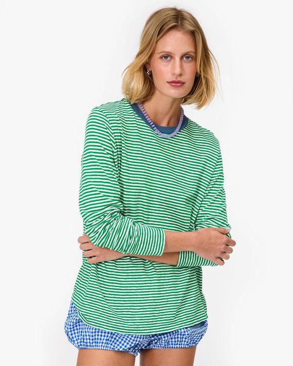 clare vivier Long Sleeve Tee Green/Cream Mini Stripe / XS