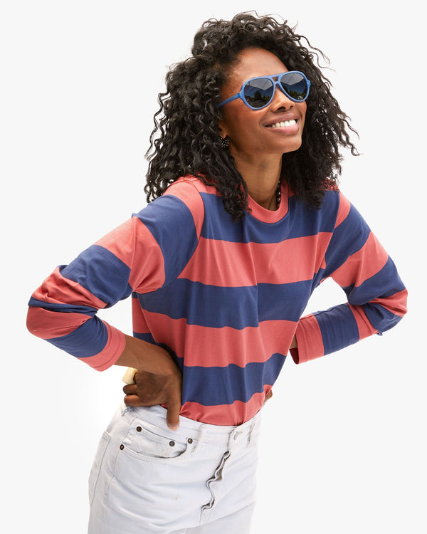 Clare Vivier Long Sleeve Tee Vintage Poppy/Navy Rugby Stripe / XS