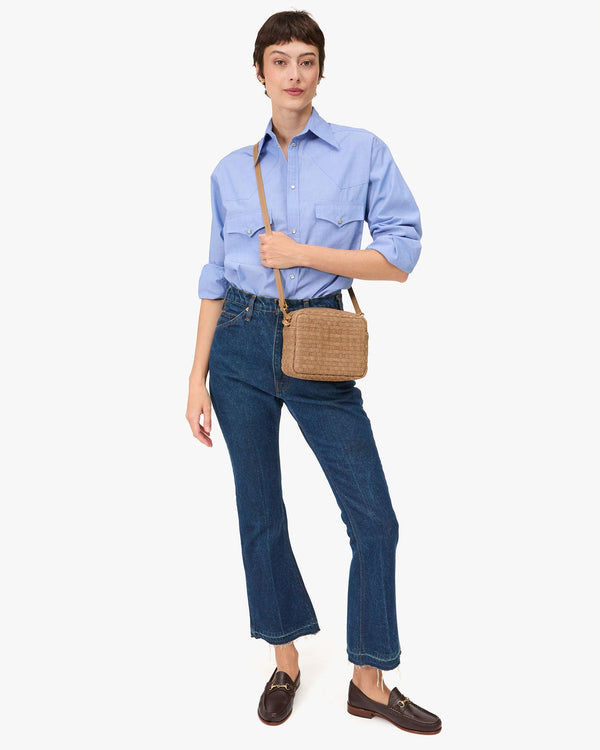 Clare Vivier Midi Sac Clay Leather/Suede Woven Checker