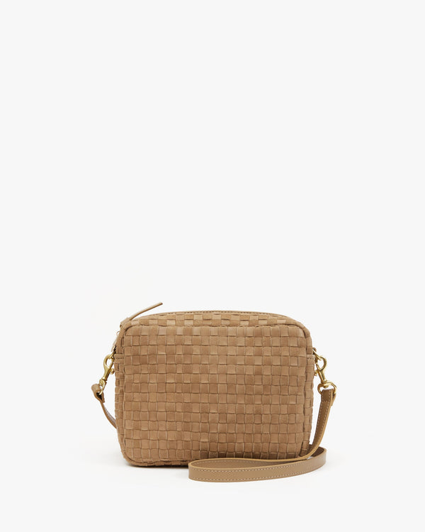 clare vivier Midi Sac Clay Leather/Suede Woven Checker