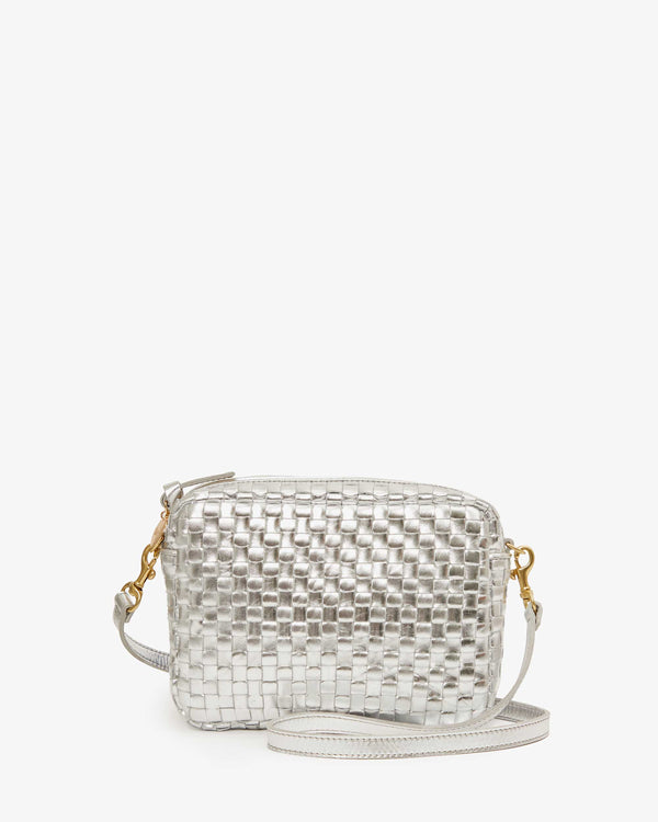 clare vivier Midi Sac Silver Specchio Woven Checker