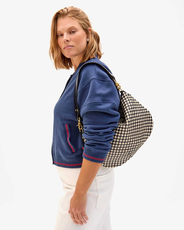 Clare Vivier Moyen Messenger Black/Cream Woven Checker