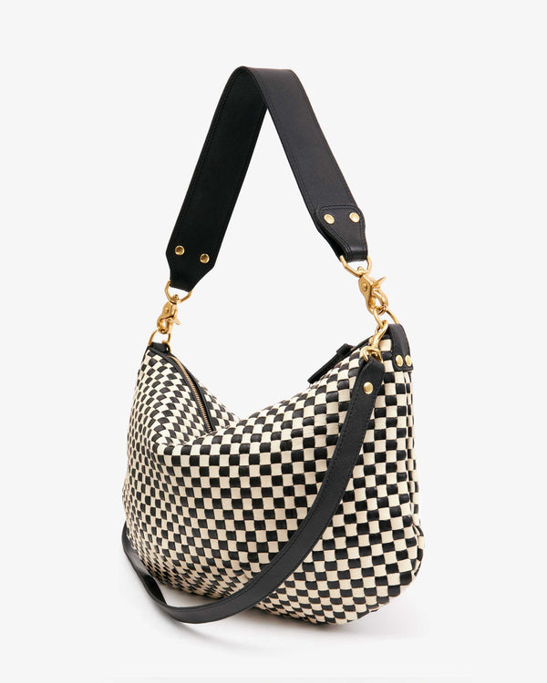 Clare Vivier Moyen Messenger Black/Cream Woven Checker