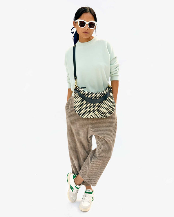 Clare Vivier Moyen Messenger Black/Cream Woven Zig-Zag