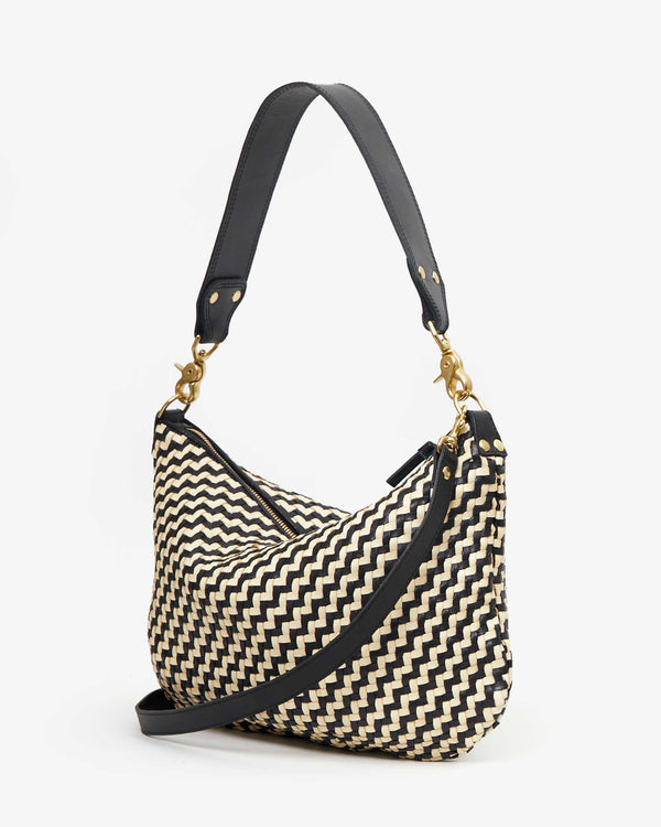 Clare Vivier Moyen Messenger Black/Cream Woven Zig-Zag