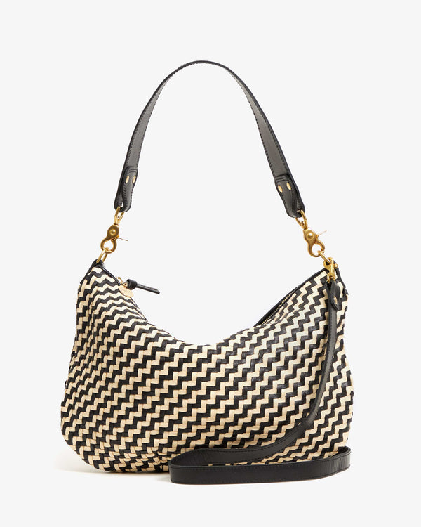 clare vivier Moyen Messenger Black/Cream Woven Zig-Zag