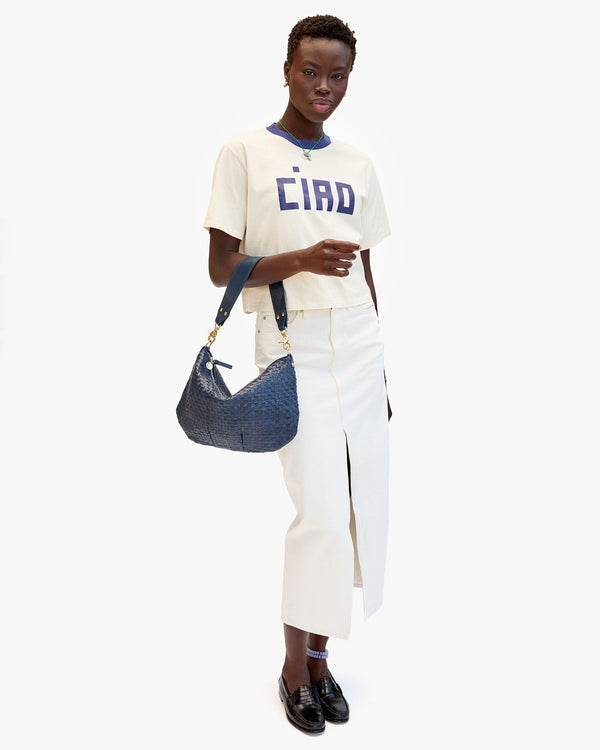 Clare Vivier Moyen Messenger Bleu Marine Woven Checker