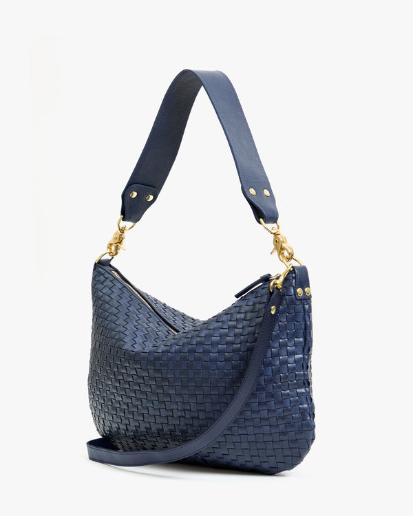 Clare Vivier Moyen Messenger Bleu Marine Woven Checker