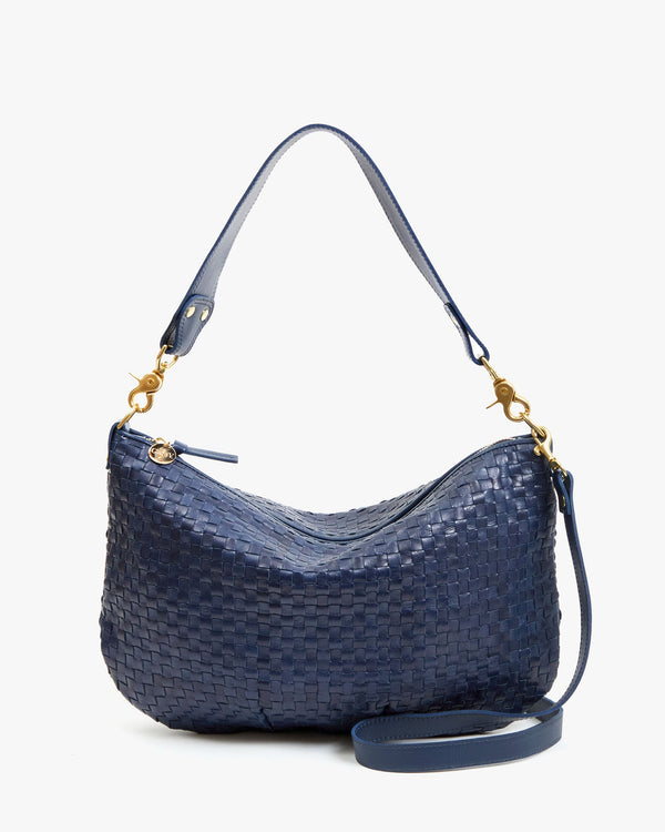 clare vivier Moyen Messenger Bleu Marine Woven Checker