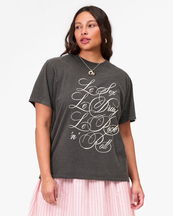 Clare Vivier Original Tee Faded Black W/ Cream Le Sex Le Drugs Le Rock 'n' Roll / XS