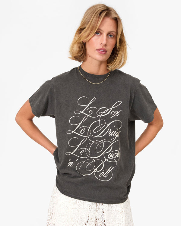 clare vivier Original Tee Faded Black w/ Cream Le Sex Le Drugs Le Rock 'n' Roll / XS