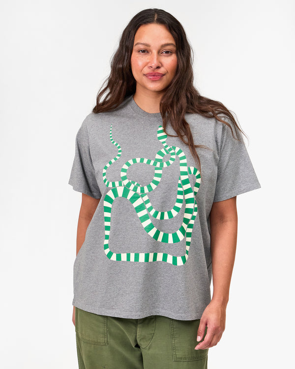 Clare Vivier Original Tee Grey Melange W/ Green Apple/Cream Snake / XS