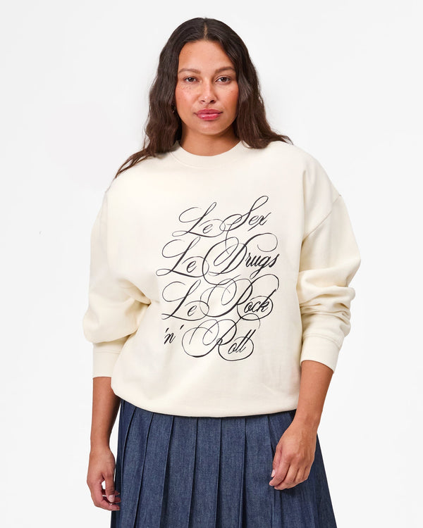 Clare Vivier Oversized Sweatshirt Cream W/ Black Le Sex Le Drugs Le Rock 'n' Roll / XS