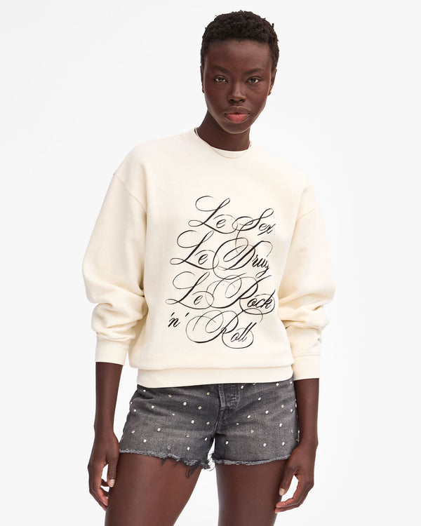 clare vivier Oversized Sweatshirt Cream w/ Black Le Sex Le Drugs Le Rock 'n' Roll / XS