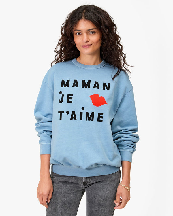 clare vivier Oversized Sweatshirt Light Sunfaded Blue Maman Je T'Aime / XS
