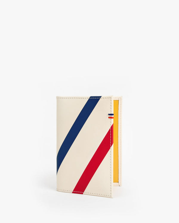 clare vivier Passport Sleeve Cream w/ Navy/Poppy Diagonal Stripes