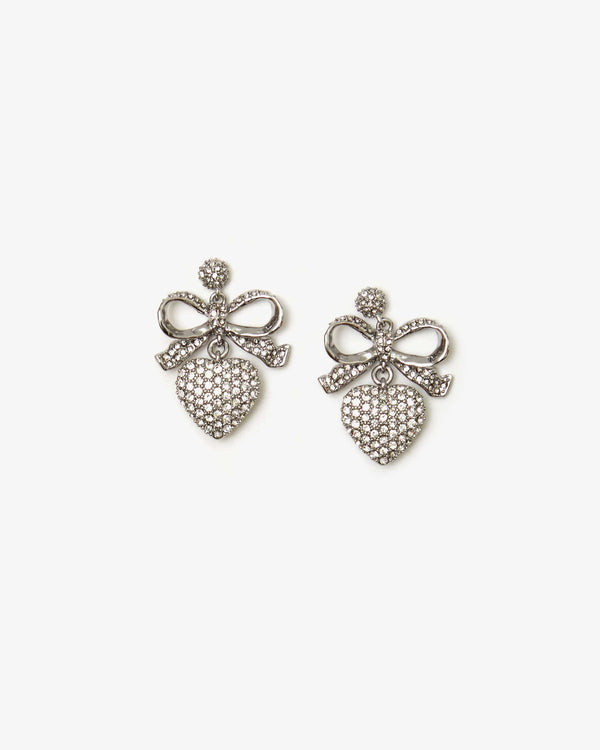 clare vivier Petit Heart Drop Pavé Earrings Clear/Rhodium