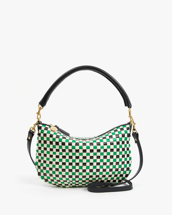 clare vivier Petit Moyen Green Apple Multi Woven Checker