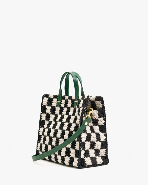 Clare Vivier Petit Summer Simple Tote Black/Cream Crochet Mini Checker