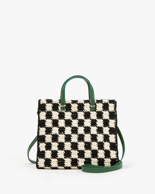 clare vivier Petit Summer Simple Tote Black/Cream Crochet Mini Checker