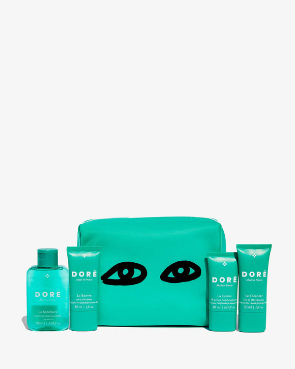 clare vivier Petites Vacances Travel Set Doré Green Recycled Nylon