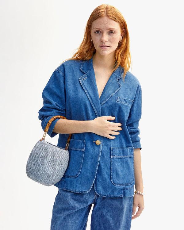 Clare Vivier Pot De Miel W/ Bamboo Handle Powder Blue