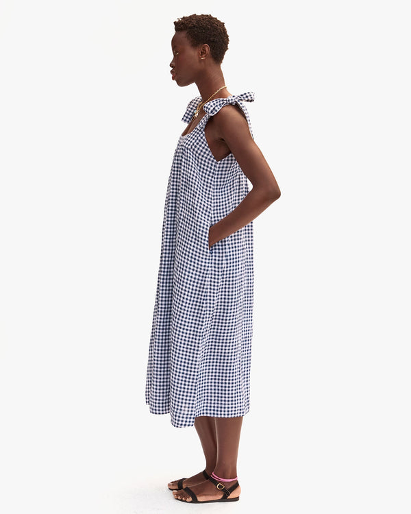 Clare Vivier Rosalie Dress Navy/White Linen Gingham / XS/S
