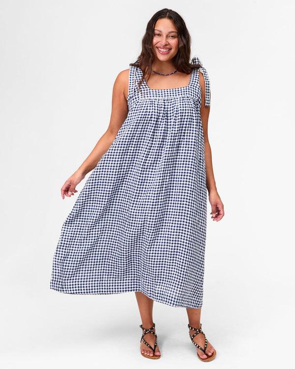 Clare Vivier Rosalie Dress Navy/White Linen Gingham / XS/S