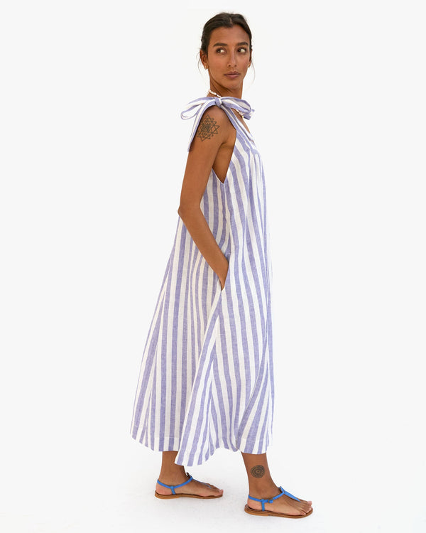 Clare Vivier Rosalie Dress Purple/Off White Linen Stripe / XS/S