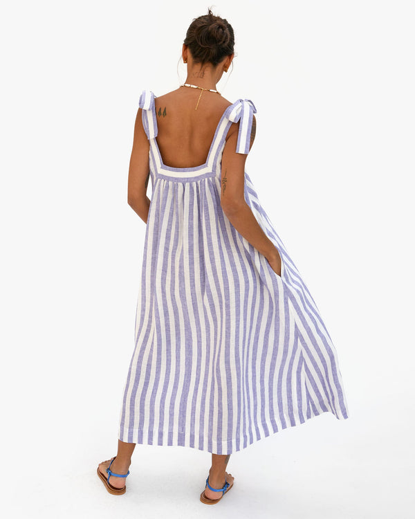 Clare Vivier Rosalie Dress Purple/Off White Linen Stripe / XS/S