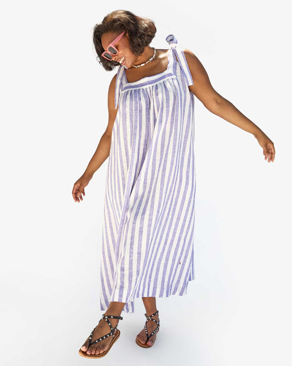 Clare Vivier Rosalie Dress Purple/Off White Linen Stripe / XS/S