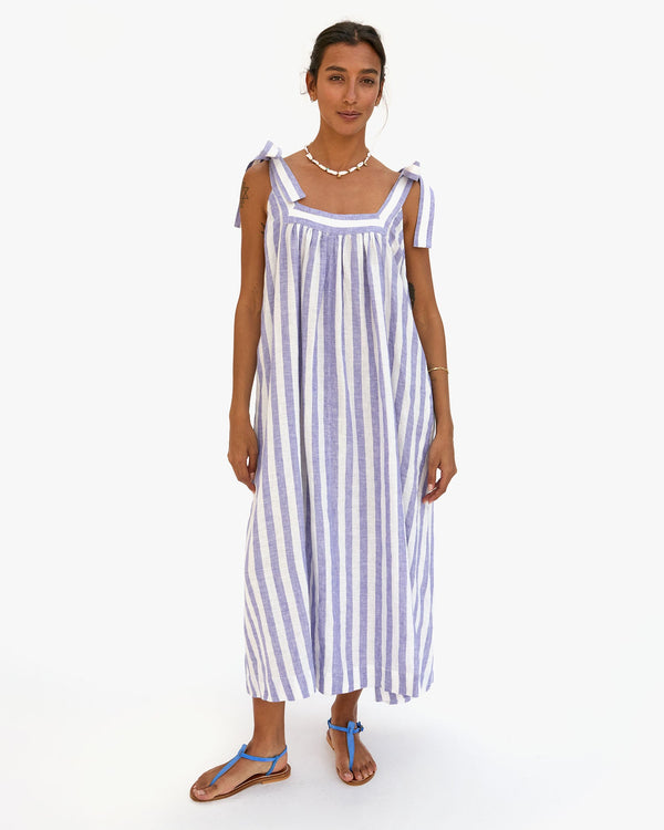 clare vivier Rosalie Dress Purple/Off White Linen Stripe / XS/S