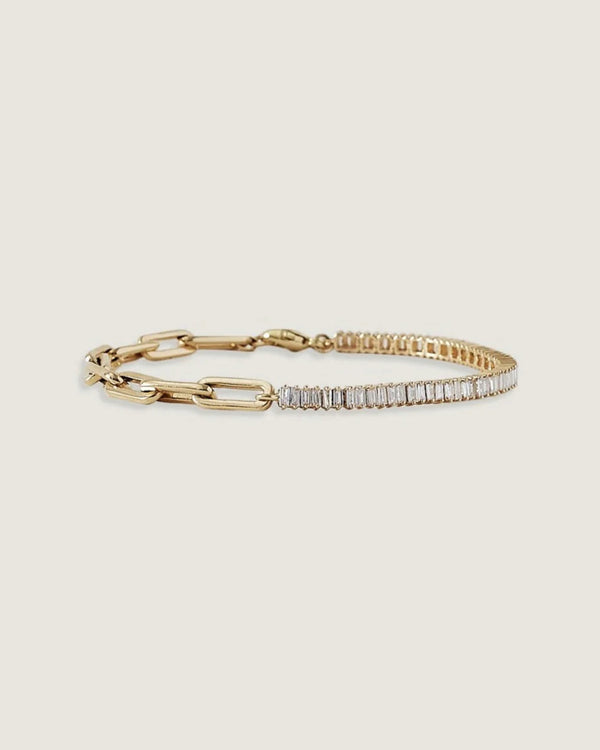 clare vivier Serena Baguette Tennis Link Bracelet Diamond 14k Gold