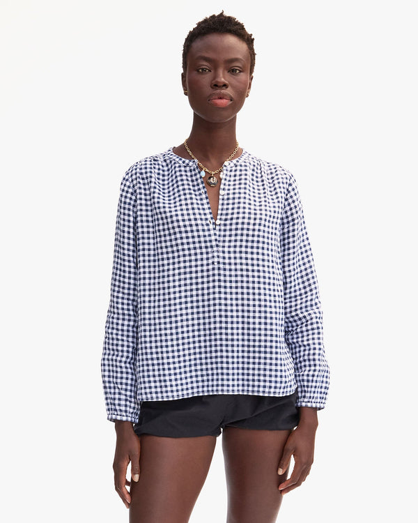 clare vivier St. Martin Top Navy/White Linen Gingham / XS