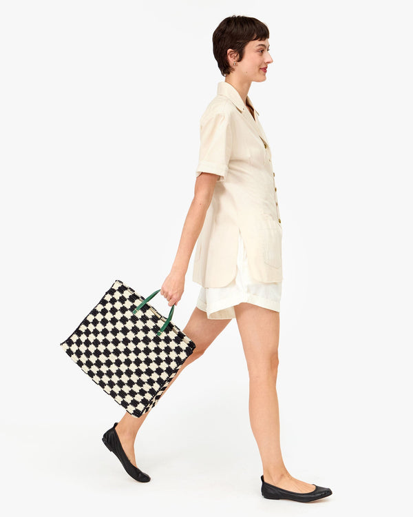 Clare Vivier Summer Simple Tote Black/Cream Crochet Checker