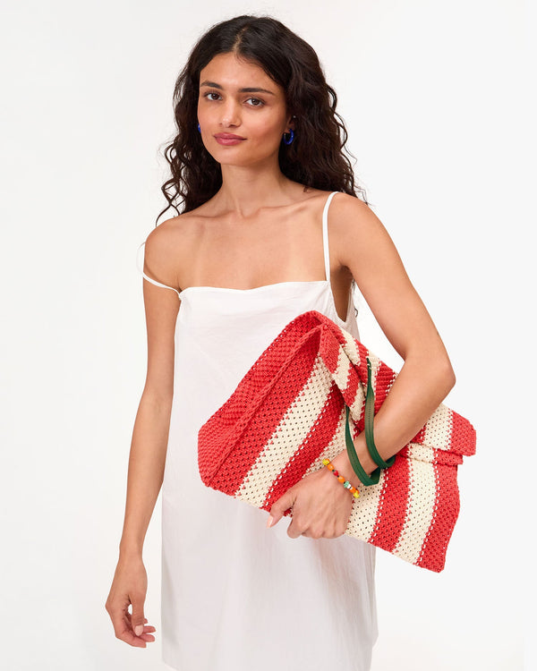 Clare Vivier Summer Simple Tote Cream/Bright Poppy Crochet Stripe
