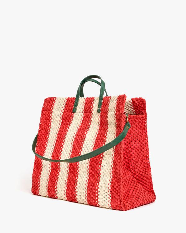 Clare Vivier Summer Simple Tote Cream/Bright Poppy Crochet Stripe
