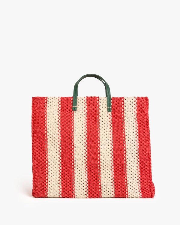 clare vivier Summer Simple Tote Cream/Bright Poppy Crochet Stripe
