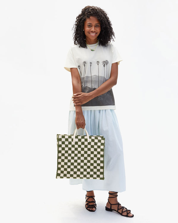 Clare Vivier Summer Simple Tote Olive/Cream Crochet Checker