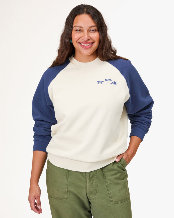 Clare Vivier Sweatshirt Cream/Navy W/ Embroidered Sardine / XS