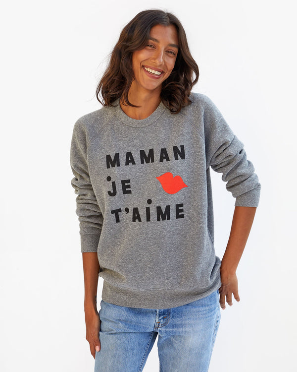 clare vivier Sweatshirt Heather Grey w/ Black/Poppy Maman Je T'aime / XS